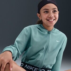 NEW Nike Pro Kids Large Dri-FIT Full Zip Cropped Hoodie Teal Blue HQ9312-017